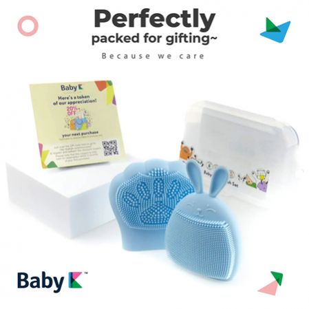 Blue Bath Time Essential - Bunny Shape Silicone Baby Cradle Cap Brush BABY K Baby Bath Brush Set Exfoliate and Massage Shampoo Scalp Scrubbie for Hair Care and Body Care 